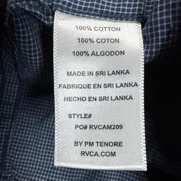 RVCA Men’s Dark Blue Check Short Sleeve Button Down Shirt Side Medium - Picture 4 of 5